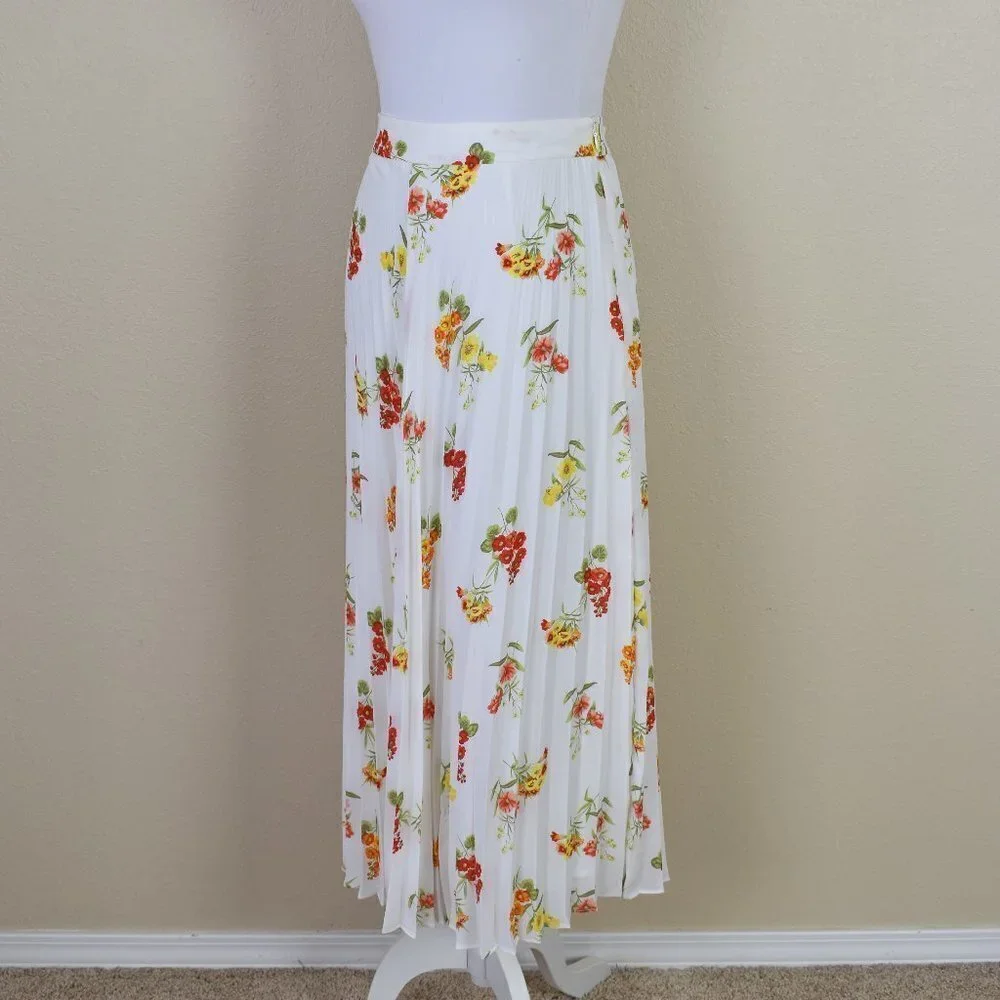 LOFT Pleated Floral Midi Skirt 8 - Picture 2 of 7